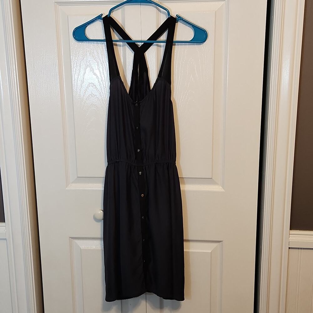 Silence + Noise Navy Blue & Black Snap Front Criss-Cross Back Mini Dress Size M